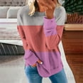 thumbnail image 2 of JUUYY Color Block Sweatshirts for Women Trendy Long Sleeve Striped Printed Crew Neck Graphic Shirts Loose Oversized Relaxed Fit Cotton T-Shirt Tops Hot Pink L, 2 of 5