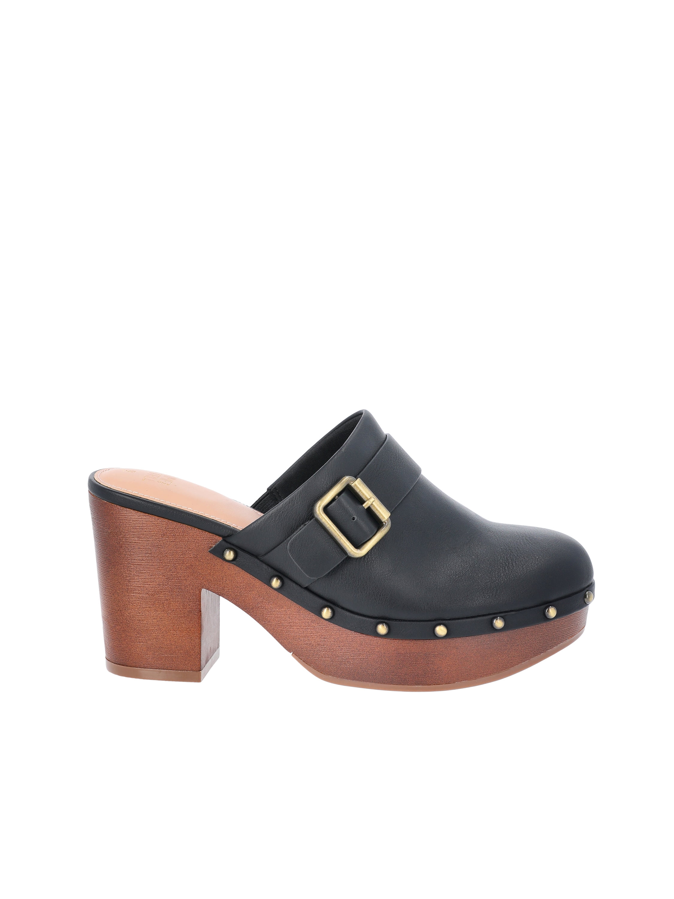 Time and Tru Women's Faux Leather Heeled Clogs