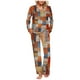thumbnail image 2 of Puntoco Pijama para mujer, conjunto de pijama con parte superior y pantalón informal con estampado degradado para mujer, 2 of 5