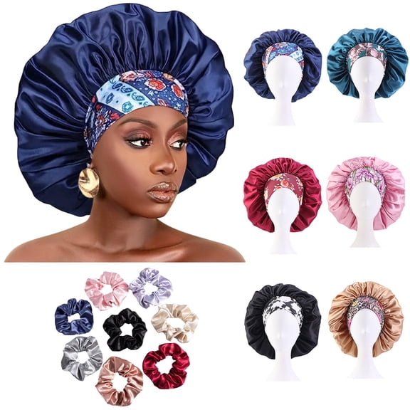 GIRACOA 6 6 Large Silk Bonnets with Scrunchies for Women, Satin Bonnet for Women Hair for Sleeping