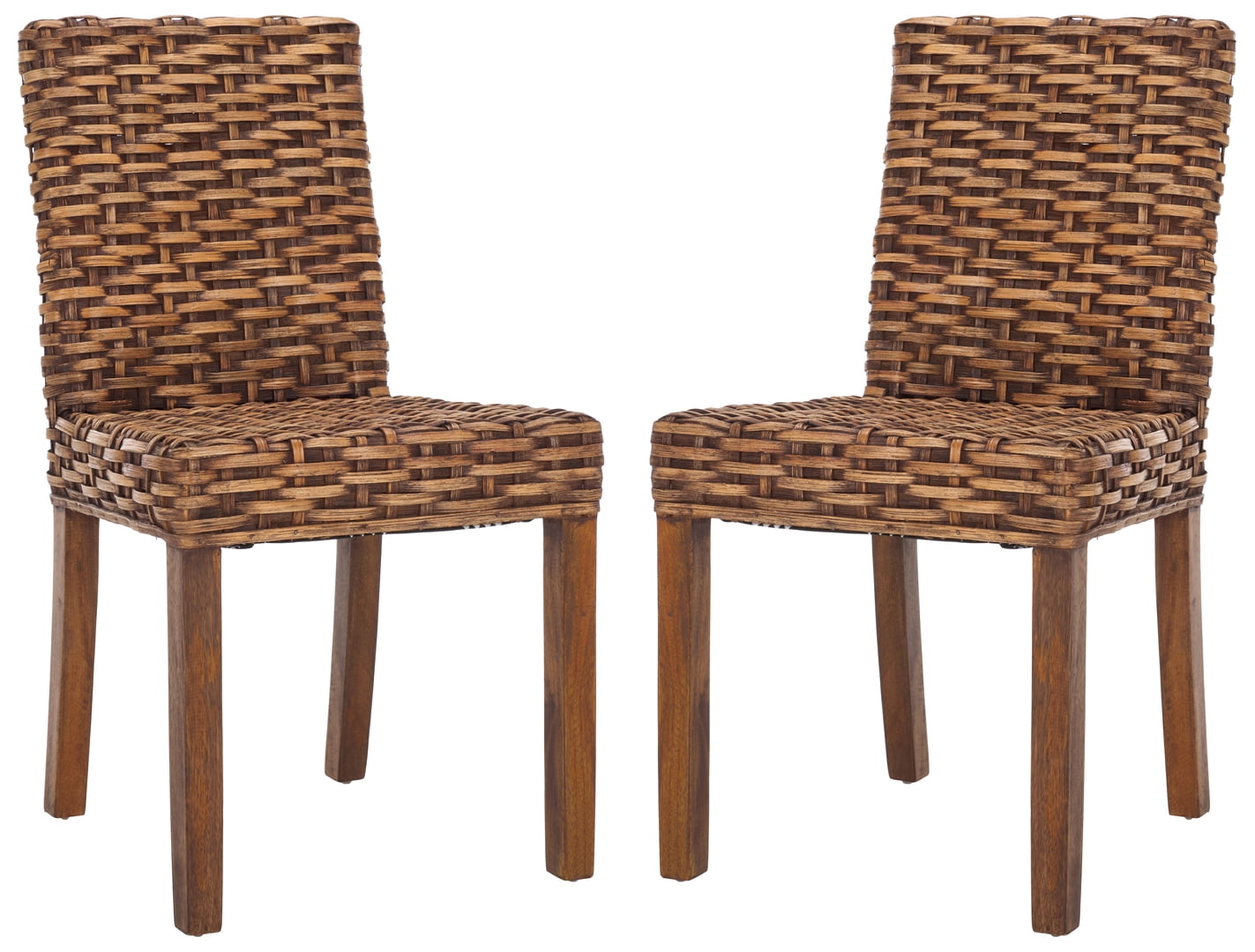Safavieh Grove Wood and Rattan Coastal Side Chair, Brown (Set of 2)