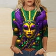 thumbnail image 2 of Feancey 3/4 Sleeve Mardi Gras Graphic Tees for Women Mask Print New Orleans Tops Dressy Casual Round Neck Loose Bouse Trendy Carnival Themed T-Shirts Multicolor XXL, 2 of 6