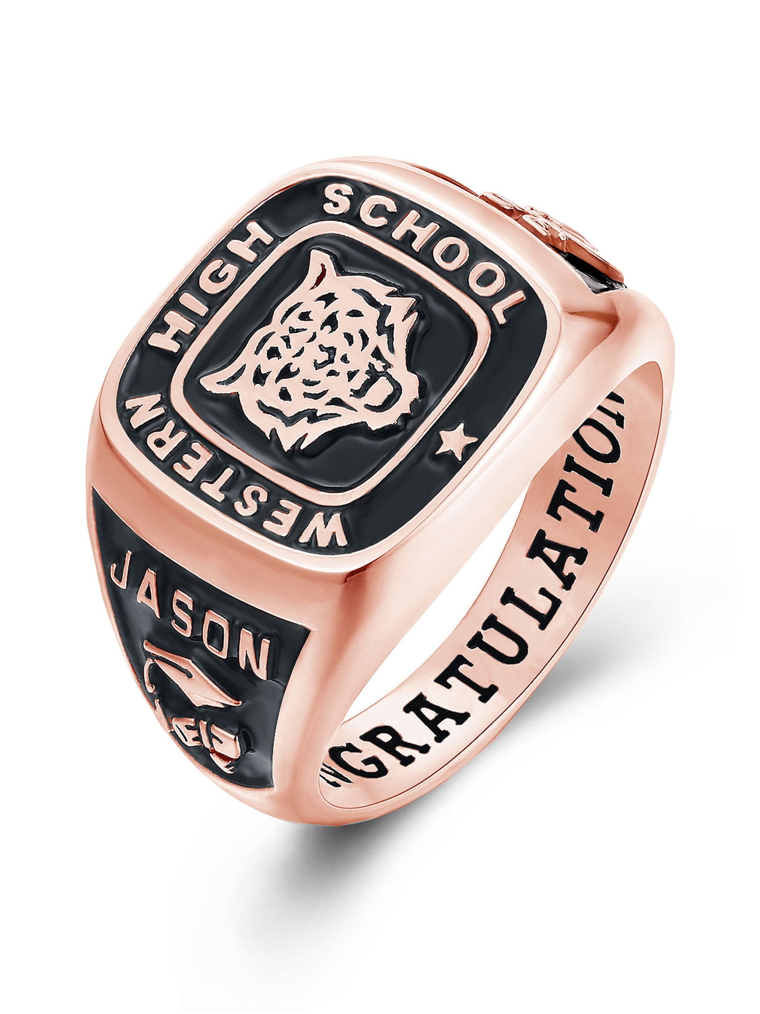 Mementos USA Personalized Men's Class Rings Sterling Silver for High School College-Signet-Rose Gold