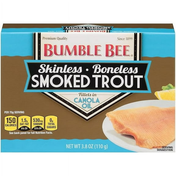 Pack of 1 Skinless & Boneless Smoked Trout Fillets, 3.8 oz Can - 17g Protein per Serving - Gluten Free - Great Snack or Use in Seafood Recipes