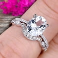 thumbnail image 5 of 2.25 Carat 8x6mm Oval Cut Aquamarine Engagement Ring Set With Matching Band 10k White Gold Art Deco Curved Stacking Gift Ring, 5 of 5