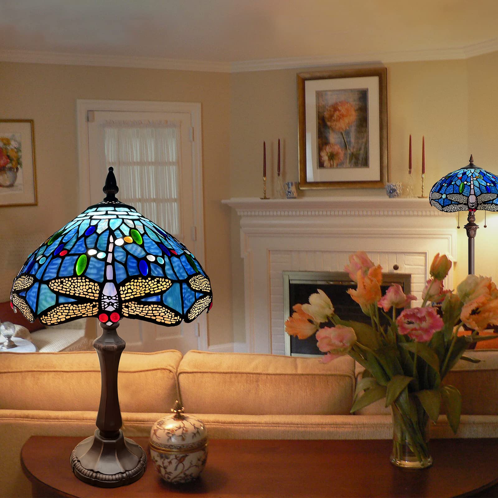 Vinplus Tiffany Lamp Table Lamp Blue Dragonfly Style Reading Desk Lamp 19" Tall - image 5 of 6