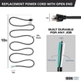 thumbnail image 5 of Iron Forge Cable 10 Gauge Power Cord Replacement - 10ft,15 Amp Black 10 Gauge Heavy Duty Extension Cord, 10/3 SJT 3 Prong Cable - for Appliances & Power Tools, NEMA 5-15P, 5 of 7