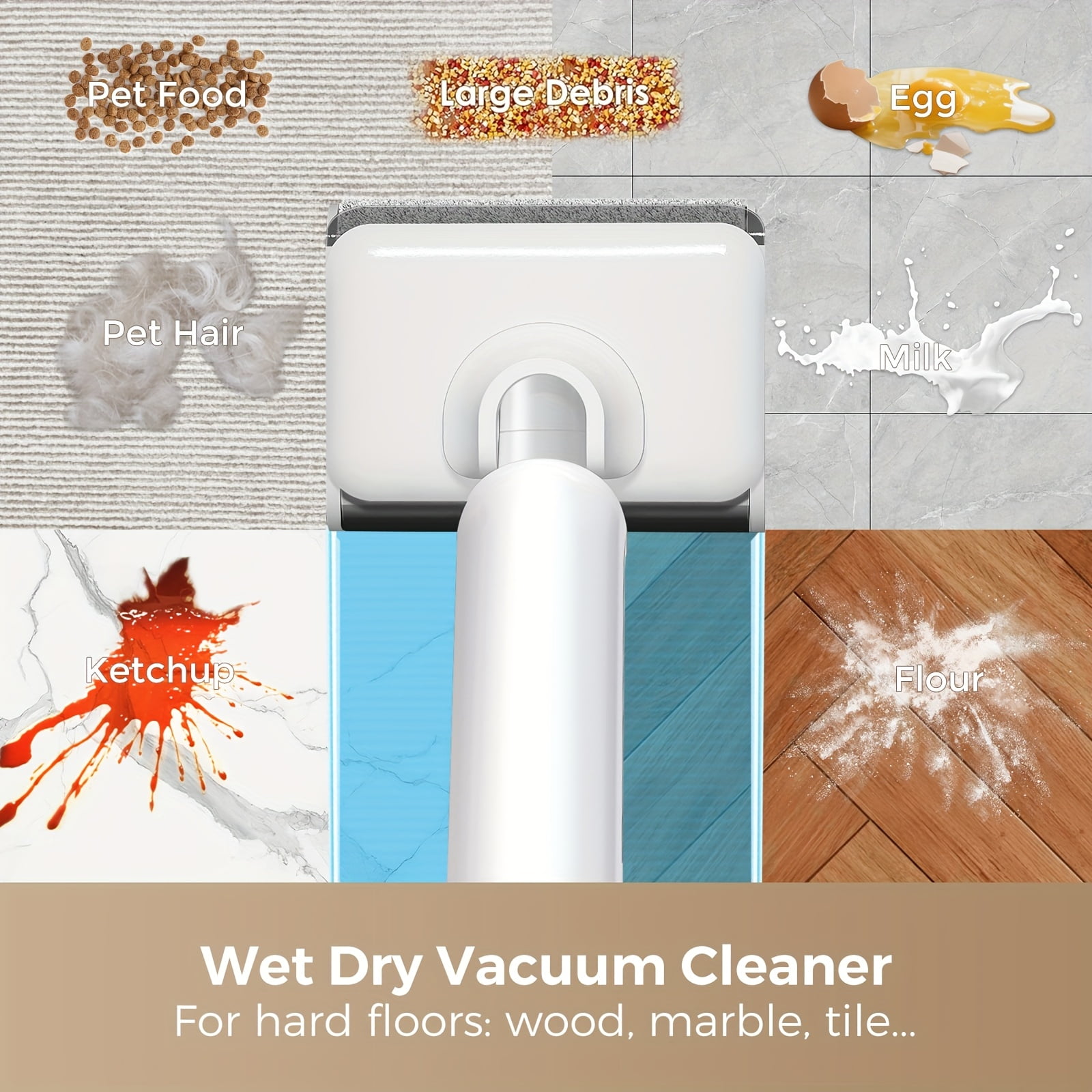 Cordless Wet Dry Vacuum Mop - 17KPa Stick Vacuum for Hard Floors, Pet Hair, Sticky Messes, Hardwood Tile Linoleum with Charging Dock, 110V for Home Office Carpet Cleaning