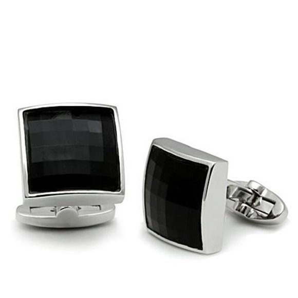 Alamode LO2297 Men Rhodium Brass Cufflink with Synthetic in Jet