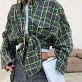 thumbnail image 2 of Comfortable Casual Shirt Women Plaid Shirt Autumn Plaid Print Lapel Shirt Loose Fit Single Breasted Women's Top with Patch (Orange,M), 2 of 7