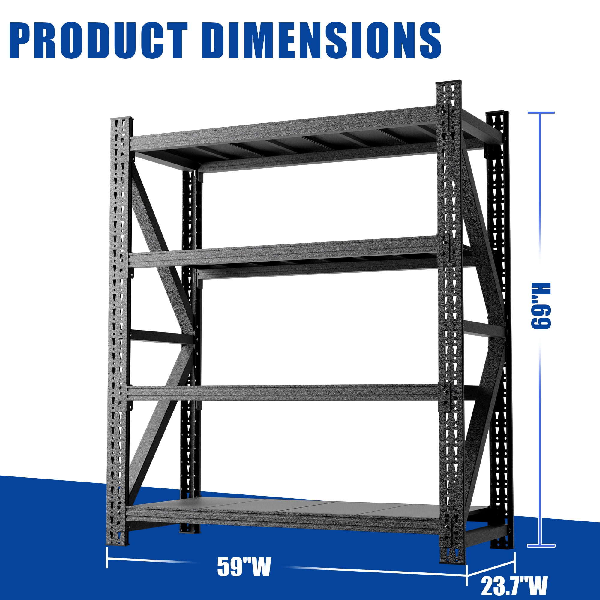 Xiweot 4-Tier Heavy Duty Metal Storage Shelving,4000lbs Capacity Adjustable Industrial Metal Shelving Unit,Freestanding Storage Rack for Garages,Warehouses,Pantry,59"W x 23.7"D x 69"H