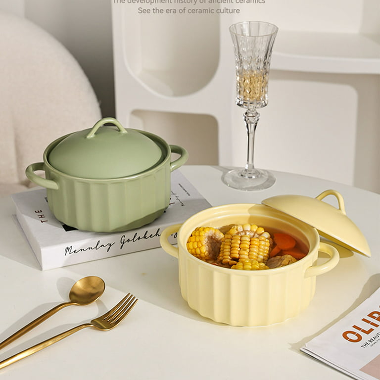 Haifle Microwave Soup Bowls with Lids, 23oz Solid Color Noodle Bowl with Lid, Bowl with Handle, Soup Mug with Lid-yellow-650ml/23oz