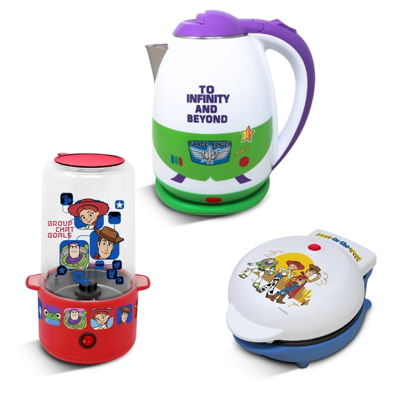DISNEY TOY STORY Combo Electrodomésticos: Mini waflera, Palomera y Tetera eléctrica
