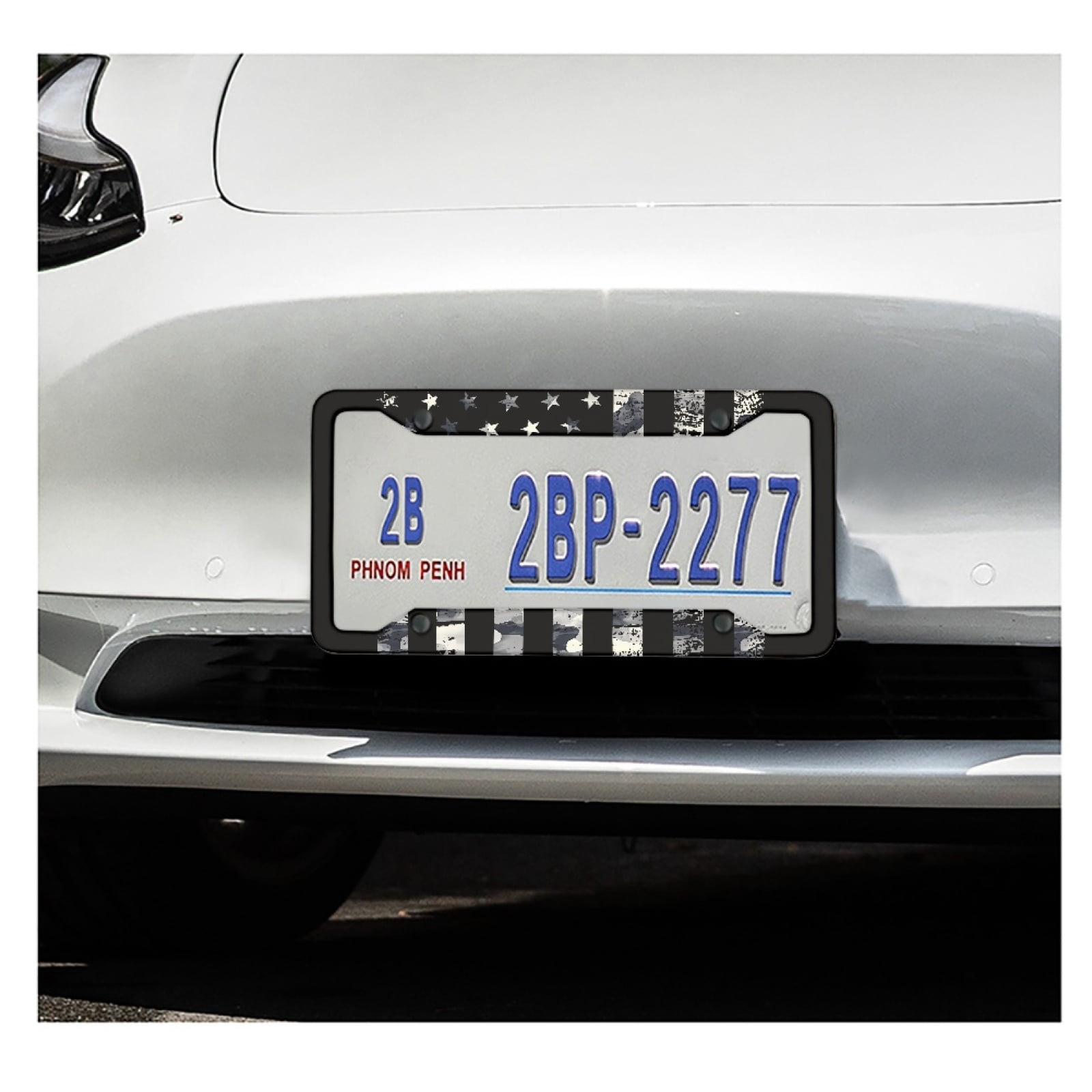 Renewold American Flag Camo Grey Car License Plate Frame for Women Men, with Screw Caps Accessories, Applicable to Standard US License, 2 Pack