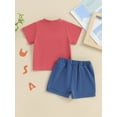 thumbnail image 6 of Aojekbee Baby Boys Shorts Set, Short Sleeve Embroidery Letters T-shirt with Elastic Waist Shorts Summer Outfit for 4th of July, 6 of 10