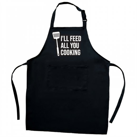 AUQ Aprons for Women with Pockets,Polyester Content Black Apron with Pockets,Strong Knot Aprons for Men,Black