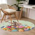 thumbnail image 5 of Round Area Rug 3ft, Spring Flower Farmhouse Rabbit Non-Shedding Washable Area Rug, Easter Egg on Green Non Slip Low-Profile Circle Rugs for Living Room, Bedroom Dining Room, 5 of 9