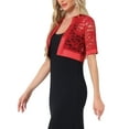 thumbnail image 4 of INSPIRE CHIC Women's Bolero Shrug Satin Panel Short Sleeves Lace Open Front Crop Cardigan S Red, 4 of 6