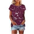 thumbnail image 1 of Camiseta de Manga Corta de las Mujeres de Cuello Redondo de Impresión Casual Top de las Señoras, Poliéster Ligero para el Hogar Diario Y Cómodo, 1 of 8