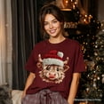 thumbnail image 6 of Highland Cow Santa Hat Christmas T-Shirt, Imitation Latch Hook Yarn Cozy Tee, 6 of 10