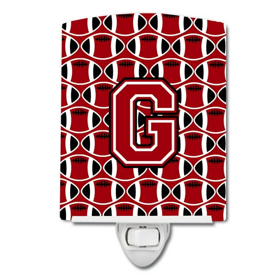 Caroline's Treasures CJ1073-GCNL Letter G Football Red, Black and White Ceramic Night Light, 6x4x3", multicolor