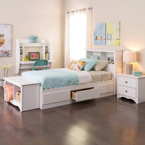 Twin Mate's Platform Storage Bed with 3 Drawers, White 