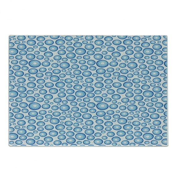 Geometric Cutting Board, Retro Style Concentric Circle Shapes in Blue Monochrome on Plain Background, Decorative Tempered Glass Cutting and Serving Board, in 3 Sizes, by Ambesonne
