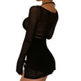 thumbnail image 6 of KelaJuan Women Bodycon Dress, See-through Long Sleeve Square Neck Slit Mini Dress Clubwear, 6 of 6