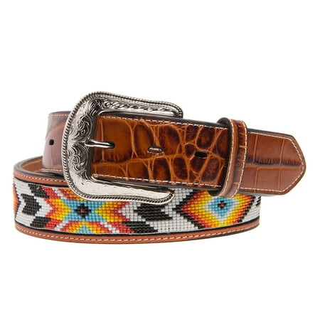 Indian Beaded Belt - 3d belt mens western gator print beaded inlay smooth cognac 8896