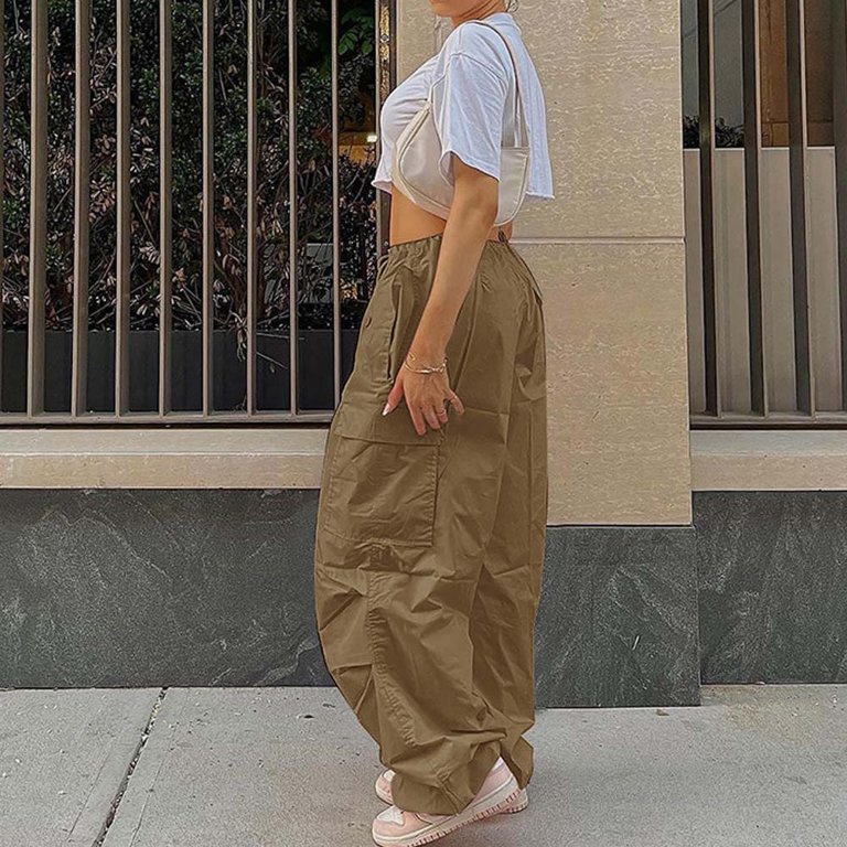 OSLEI Parachute Pants for Women, Cargo Pants Women Baggy, Y2K Low Waist  Wide Leg Baggy Pants 