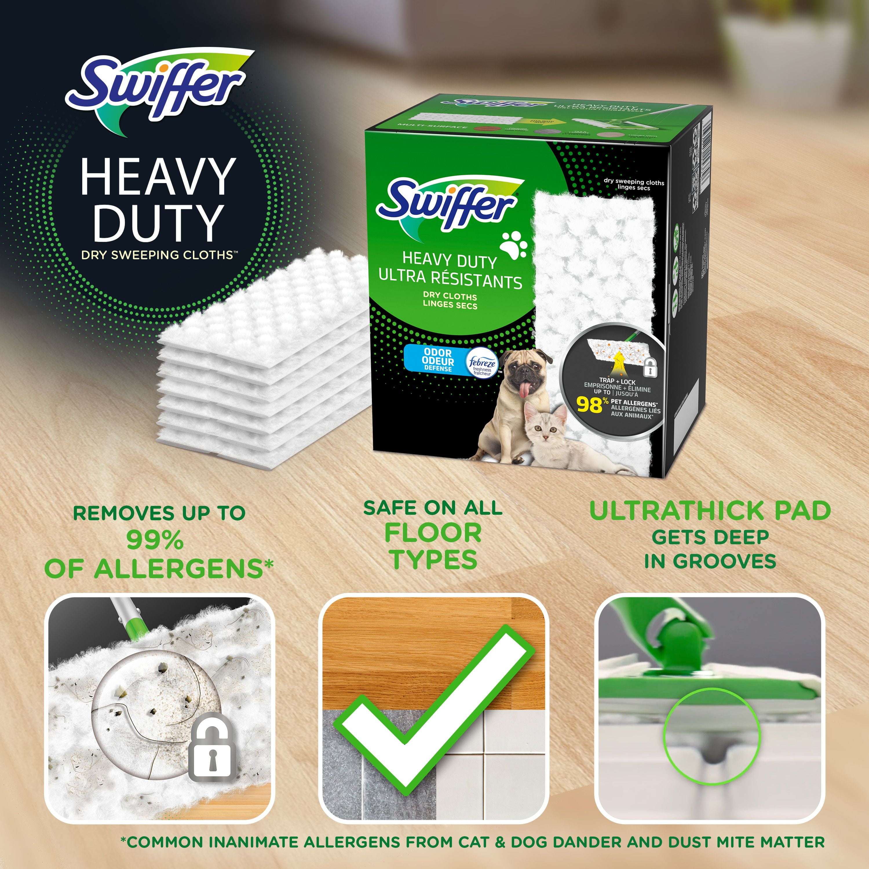 Swiffer Sweeper Pet Heavy Duty Dry Multi-Surface Cloth Refills for Floor Sweeping and Cleaning, Febreze Freshness, 20CT