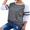 thumbnail image 4 of CHOK Women Stripe Stitching Short Sleeve Colorblock T-shirt, 4 of 5