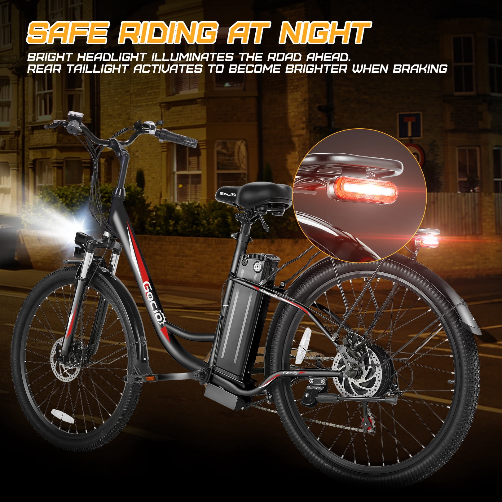 Gocio 26" Electric Bike for Adults, 500W Motor, City Commuter E-Bike, 48V 7.8Ah Removable Battery, Max 19.8Mph, 7 Speed, UL2849​