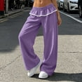 thumbnail image 5 of Ozmmyan Womens Wide Leg Sweatpants for Womens High Elastic Waist Ruffle Lace Trim Casual Lounge Pants with Pockets, 5 of 7