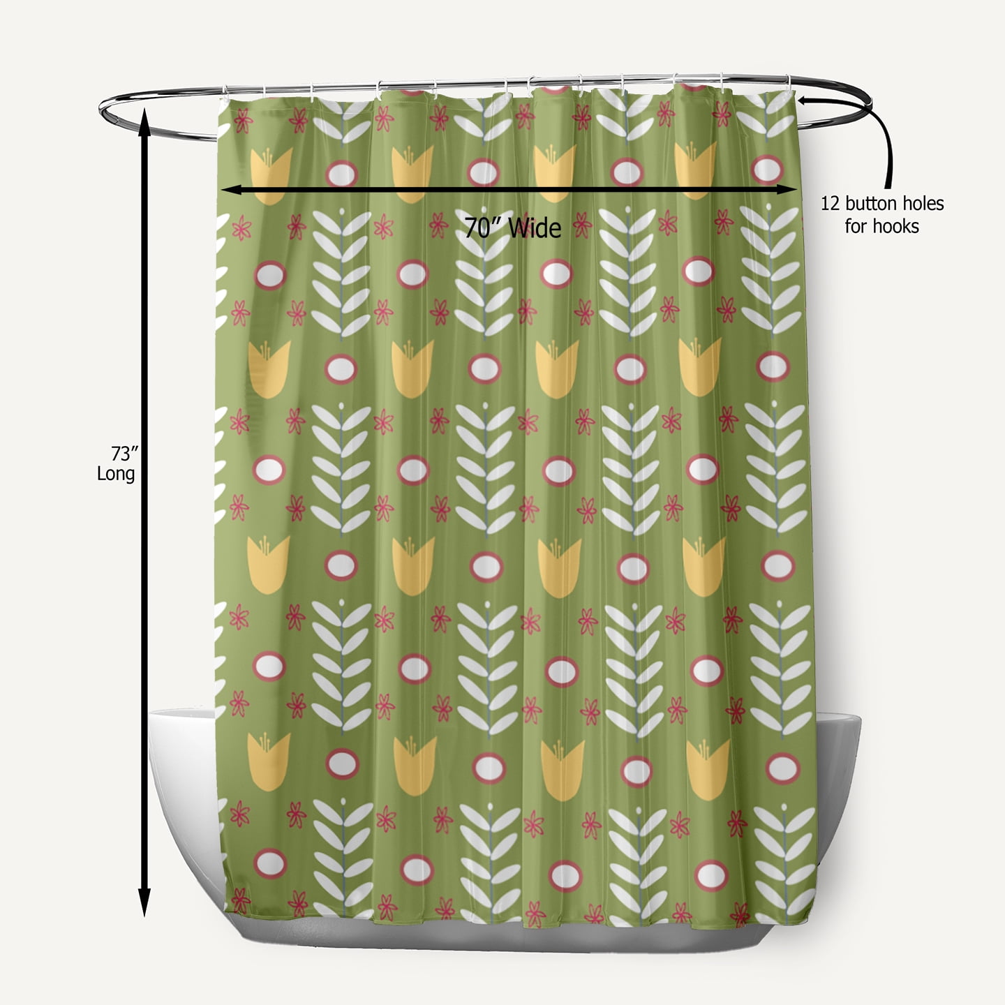 Simply Daisy 70" W x 73" L Spring Garden Polyester Shower Curtain, Apple Green [1 Ct]