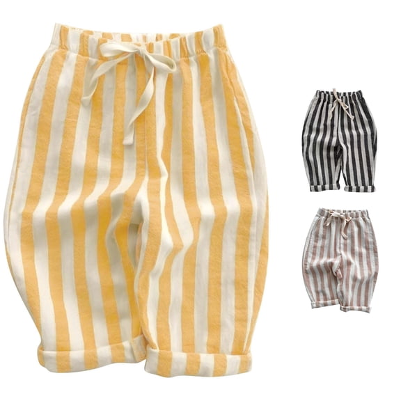 AWZXDE Kids Casual Pants Striped Loose Fit Elastic Waist Easy Pull On Daily Loungewear Trousers For Boys Yellow - 90