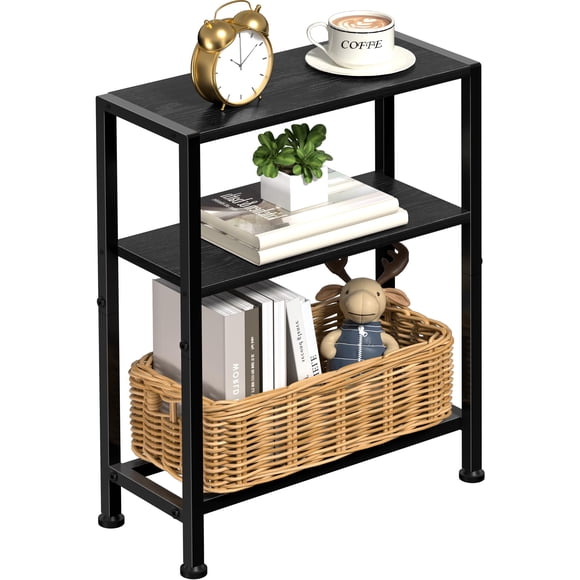 Mesa auxiliar Homedawn M-LBZ62B3 de 2 niveles con soporte para estantes, color negro