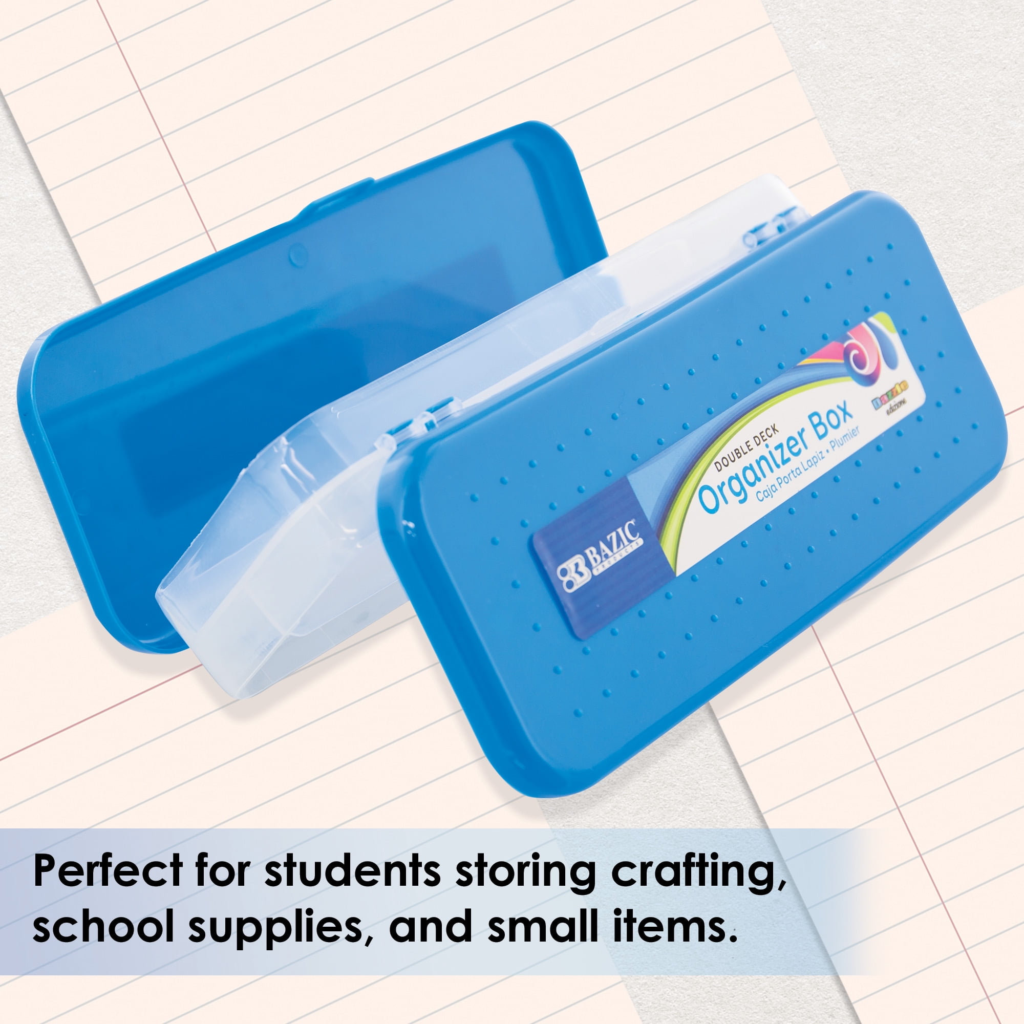BAZIC 8" Double Deck Organizer, Plastic Pencil Case, Bright Color, 24-Pack