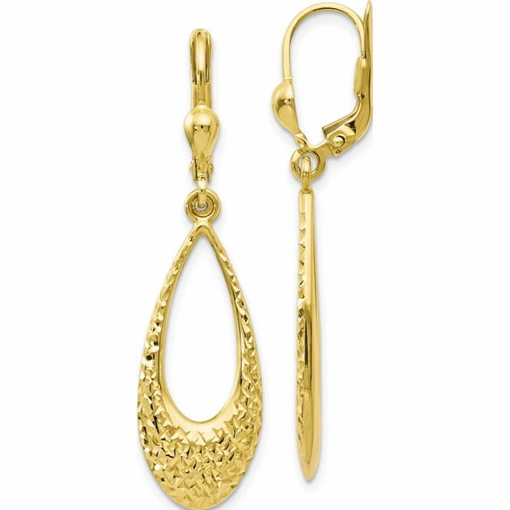 10k Polished and Diamond-cut Dangle Leverback Earrings (43x11)