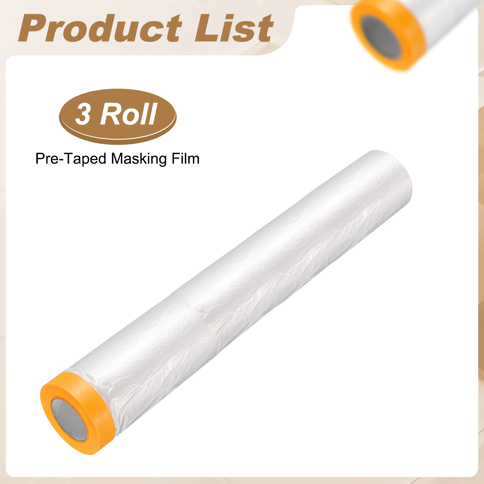 Uxcell 3pcs Pre-Taped Masking Film 157.5"x65ft Adhesive Tape and Drape Painters Plastic Drop Cloth Film with Tapes Plastic Sheeting for Automotive Painting Covering, Clear