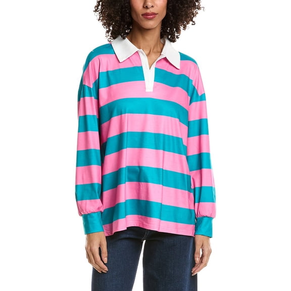 Madison Miles womens  Stripe Polo Shirt, s, Pink