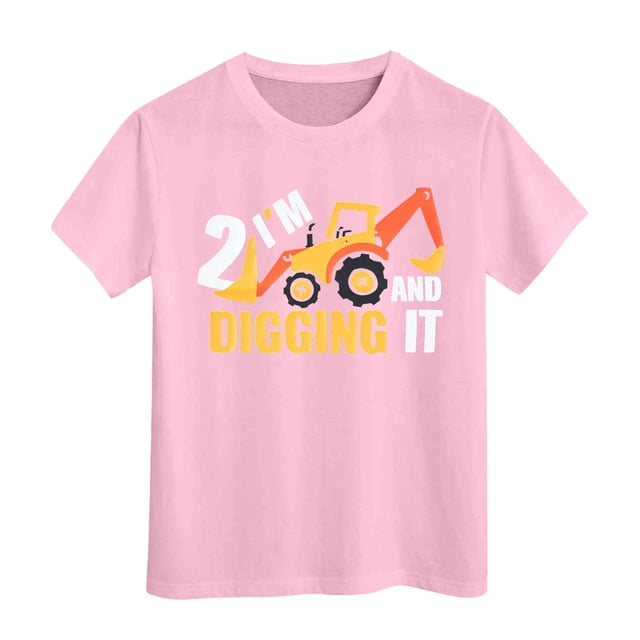 Sunnyoo T-Shirt Garçon Grand Excavatrice Graphique à Manches Courtes, Rose