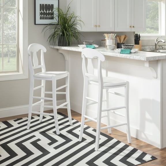 Linon Ezra 29" Indoor Wood Bar Stool, Set of 2, White