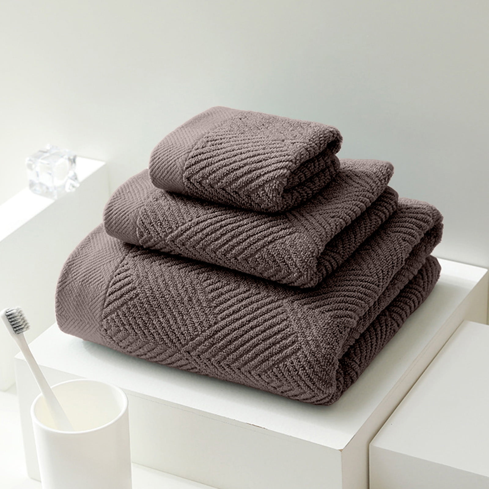 Qocolhg Ultra Soft 3 Pcs Cotton Bath Towel Sets on Clearance, Contains 1 Bath Towels 28x55 inch, 1 Hand Towels 13x27 inch & 1 Wash Coths 13x13 inch, Compact & Lightweight for Bathroom, Coffee