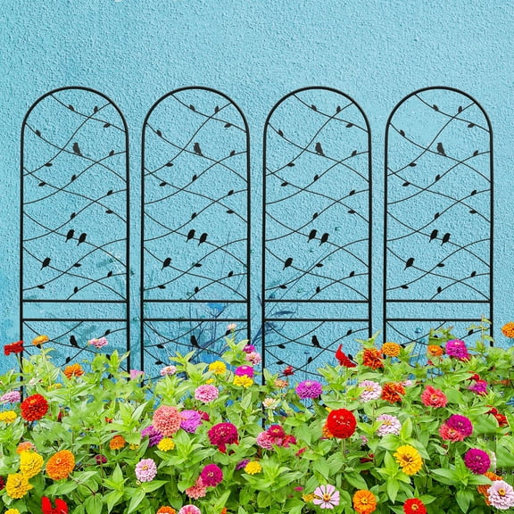 4 Pack Metal Garden Trellis Bird Decor, 86.7"H x 19.7"L Rustproof Trellis for Climbing Plants Outdoor Flower Support