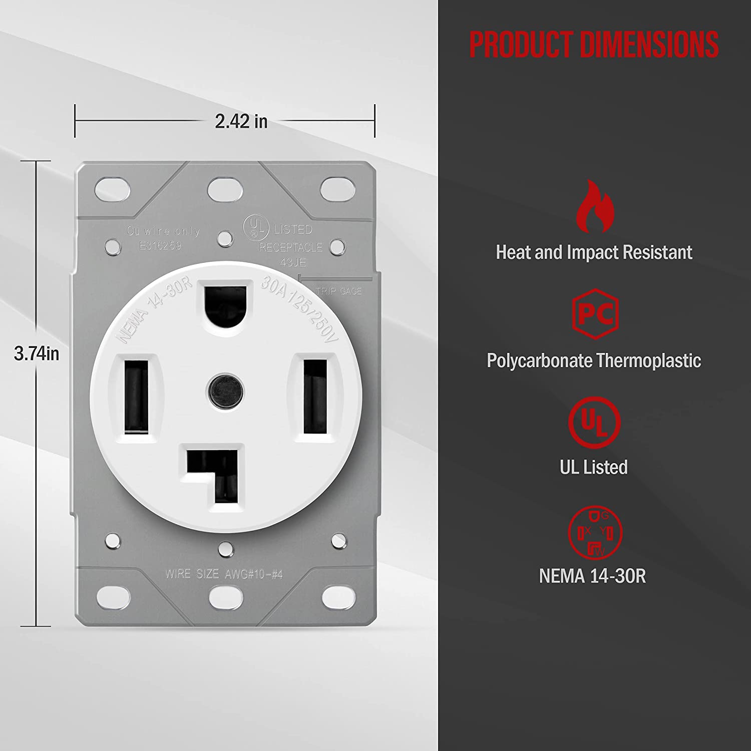 ENERLITES 66300 30A Electrical Dryer Outlet | NEMA 14-30R, Outdoor ...