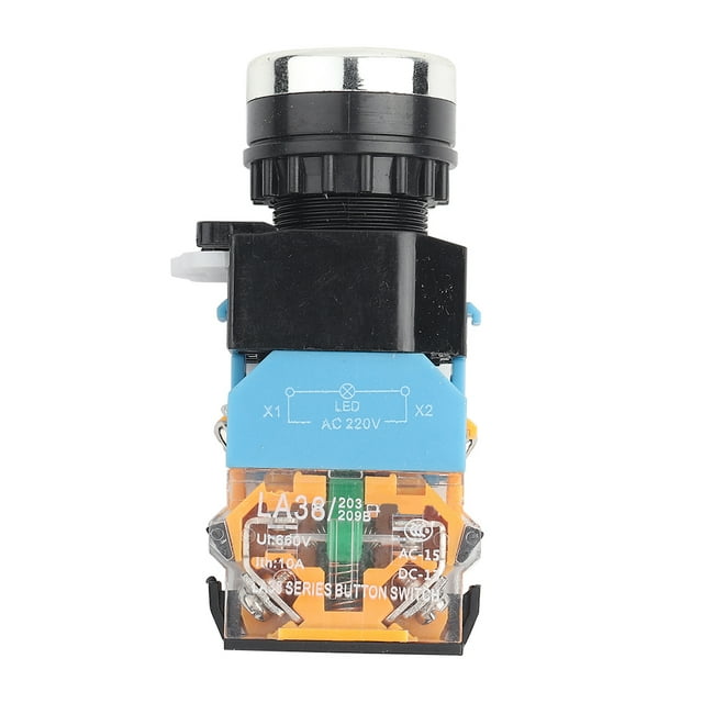 Interruptor pulsador rojo con autobloqueo y luz LED LA38-11DNZS (LA38-11DS)