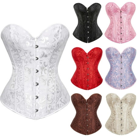 Dazajoo Women s Plus Size Vintage Renaissance Corset Top Boned Overbust Lingerie Hourglass Bodyshaper Top Festival Gothic Corset Bustier Red XXL