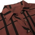 thumbnail image 4 of Long Sleeve Plaid Dress Shirts for Women Brown V Neck Stripes Casual Blouses Pocket Shirt Tops, 4 of 6