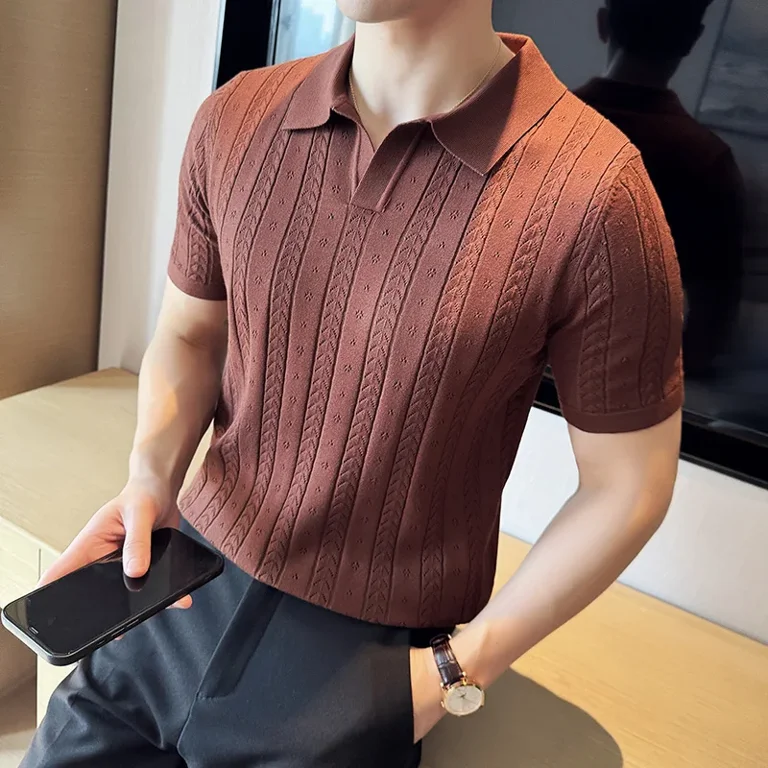 Men's Polo Shirt Striped Jacquard Knit Short Sleeve T-shirt Men's Polo Shirt Striped Jacquard Knit Short Sleeve T-shirt